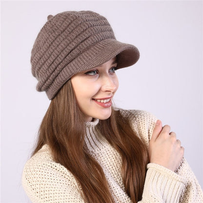 Thick Striped Fleece Knit Duckbill Beret