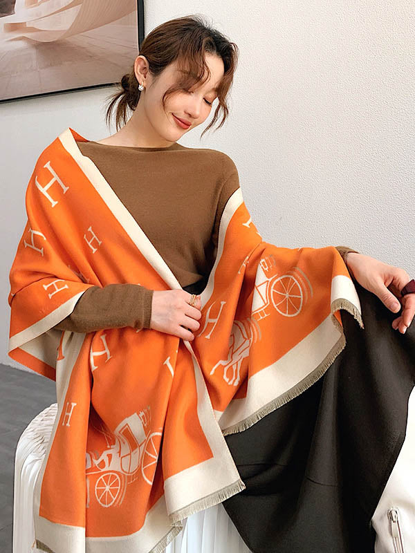 Printed Contrast Color Imitation Cashmere Shawl Scarf