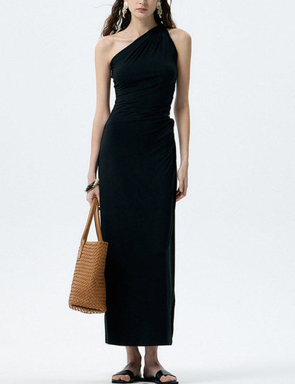 One Shoulder Hollow Slim Maxi Dress