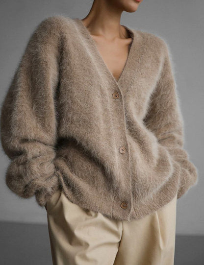 V-Neck Loose Mohair Sweater Cardigan