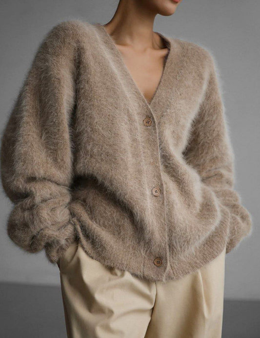 V-Neck Loose Mohair Sweater Cardigan