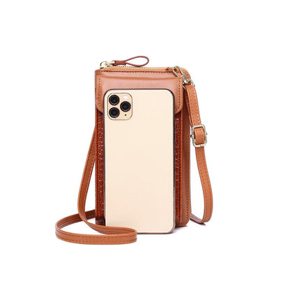 PU Leather Solid Color Alligator Grain Mini Purse Cell Phone Crossbody Bag