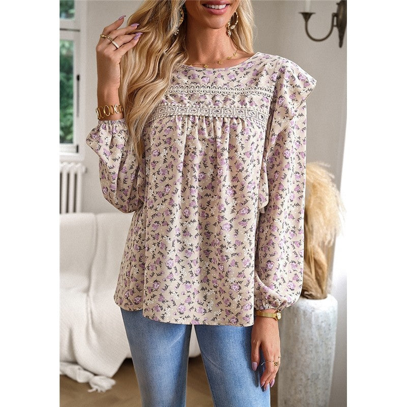 Round Neck Long Sleeve Floral Shirt
