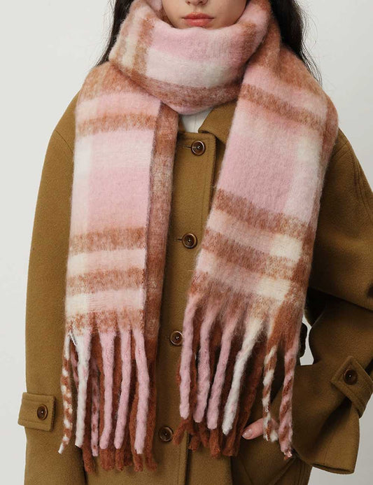 Checkered Wool Blend Long Shawl Winter Scarf