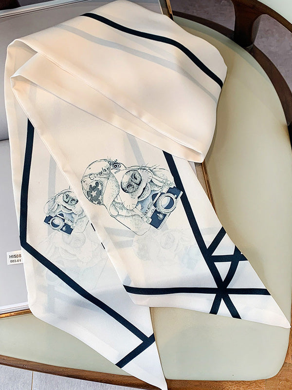 Original Striped&Plaid Print Hair Band&Silk Scarf