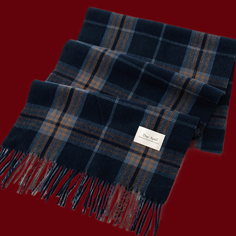 Retro Soft Wool Checkered Fringed Winter Scarf