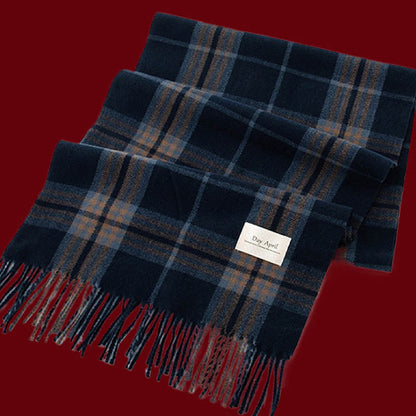 Retro Soft Wool Checkered Fringed Winter Scarf