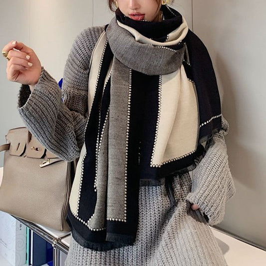 Color Block Long Warm Scarf
