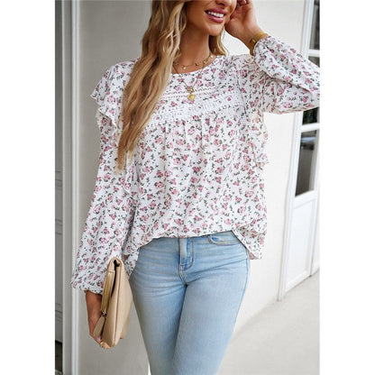 Round Neck Long Sleeve Floral Shirt