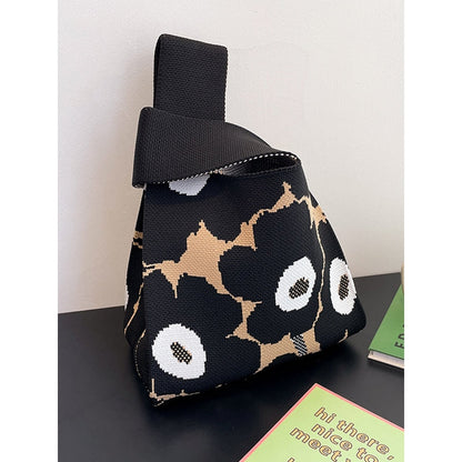 Contrast Color Floral Printed Woven Woven Handbag