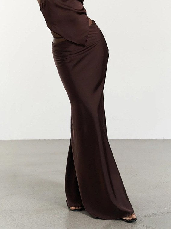 Solid Color Hip Wrap Soft Maxi Skirts