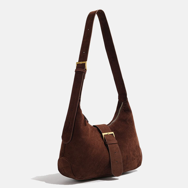 Vintage Suede Buckle Flap Shoulder Bags