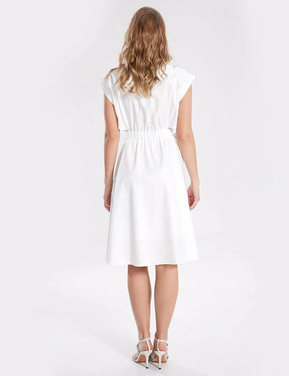 Lapel Sleeveless Waist Tie Midi Dress