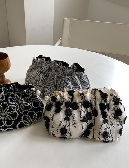 Floral Embroidered Lace Cosmetic Bag