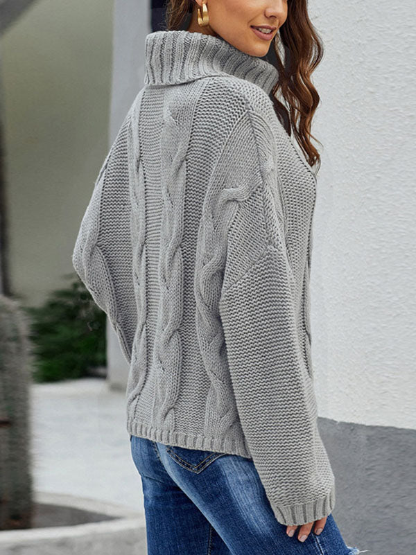 Jacquard High-Neck Long Sleeves Sweater Tops