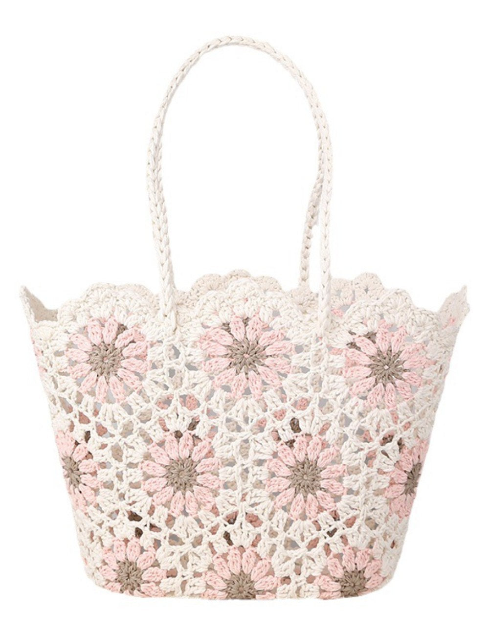 Hollow Out Flower Woven Shoulder Tote Bag