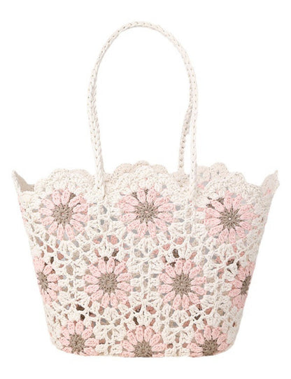 Hollow Out Flower Woven Shoulder Tote Bag