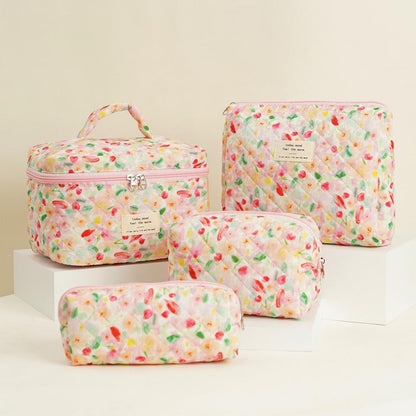 Cute Flower Printed Quilted Cosmetic Bag