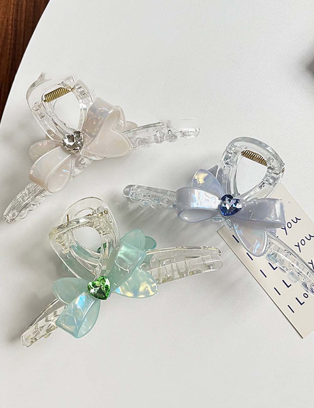 Bow Rhinestone Iridescent Large Hair Claw