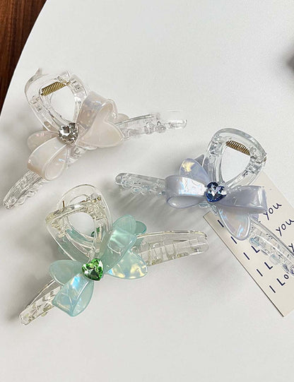 Bow Rhinestone Iridescent Large Hair Claw