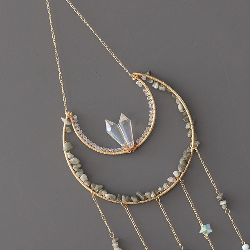 Stone Wrapped Moon Crystal Suncatcher
