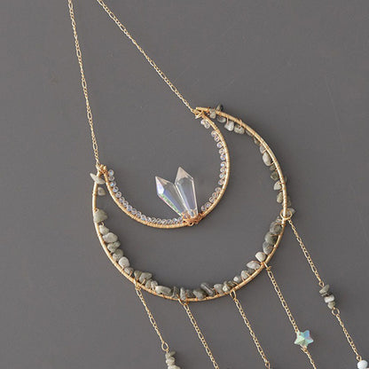 Stone Wrapped Moon Crystal Suncatcher