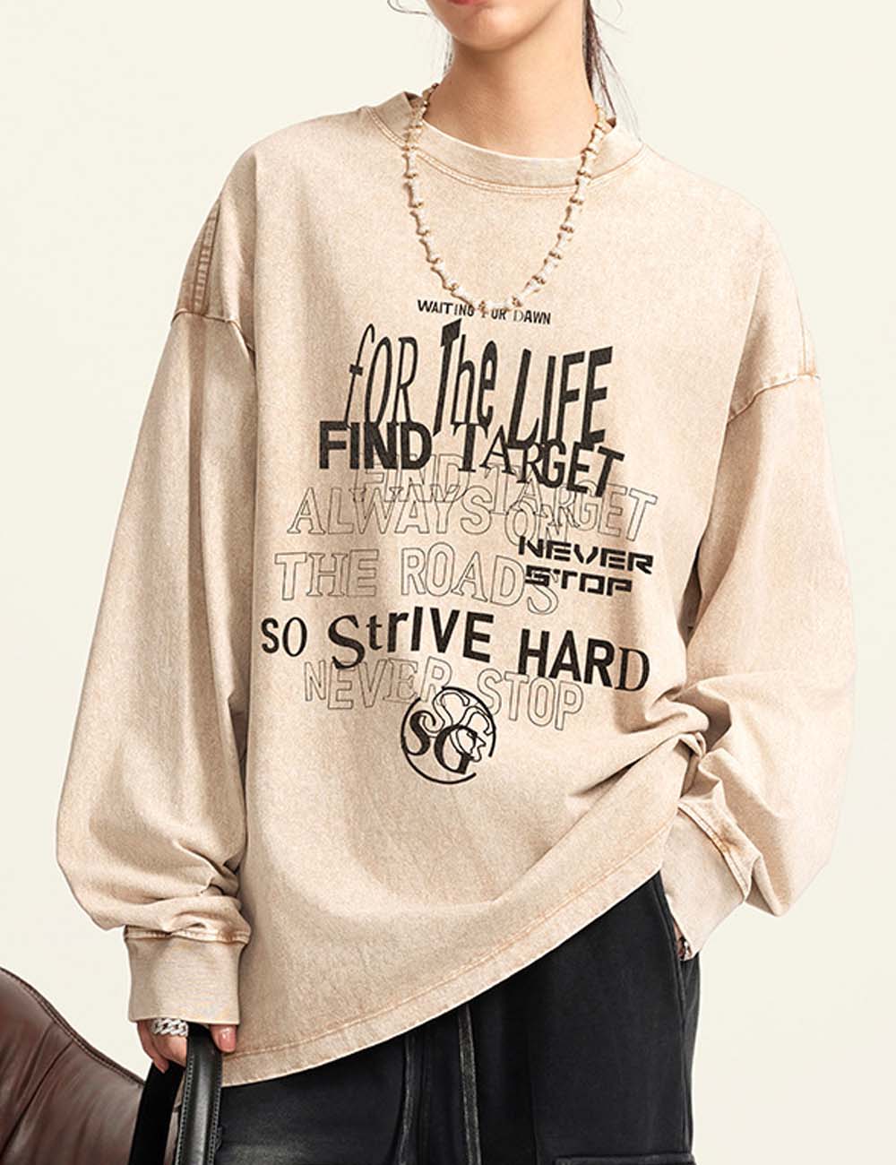 Retro Washed Letter Print Loose T-Shirt