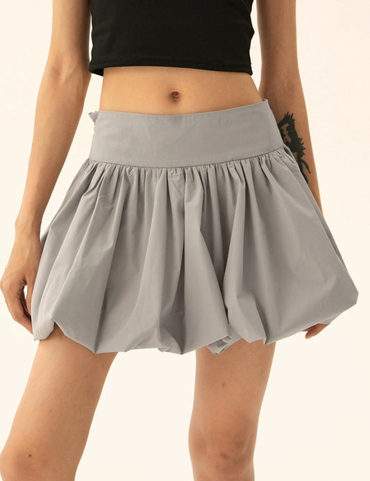 Sweet Solid Color Hem Puff Mini Skirts