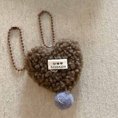 Cute Fuzzy Heart Pendants Beaded Bag Charms