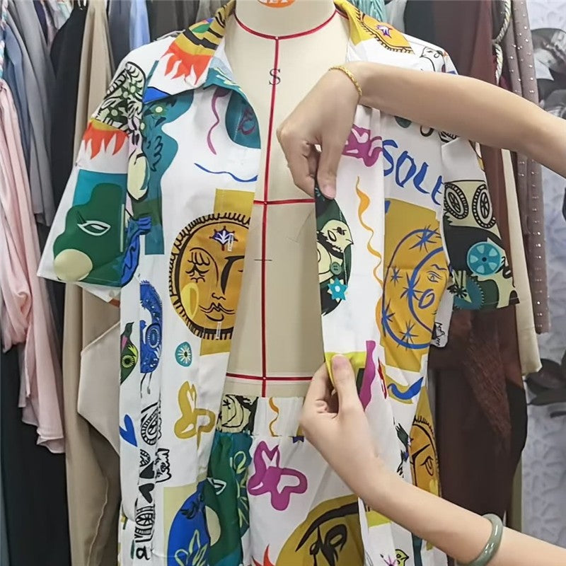 Color Block Shirt Shorts Casual Set