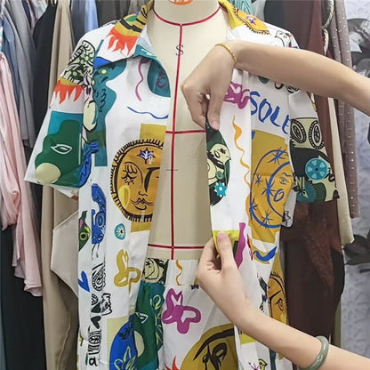 Color Block Shirt Shorts Casual Set