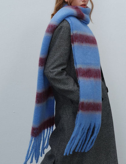 Color Block Striped Simple Tassel Knit Scarve