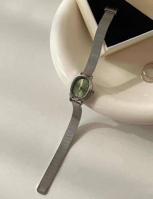 Oval Dial Milanese Mesh Strap Quartz Watch