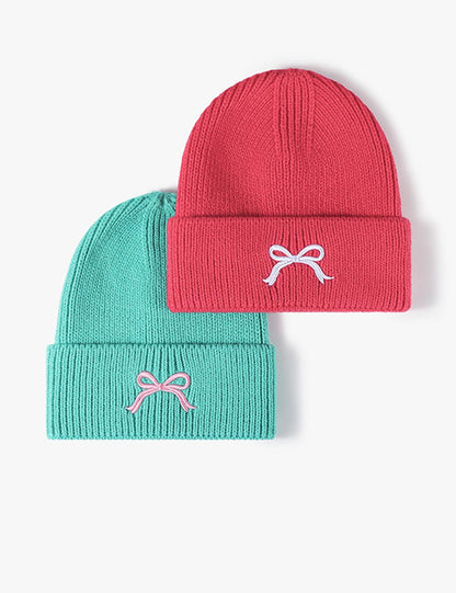 Cute Bow Embroidery Cuffed Thicken Knit Beanie