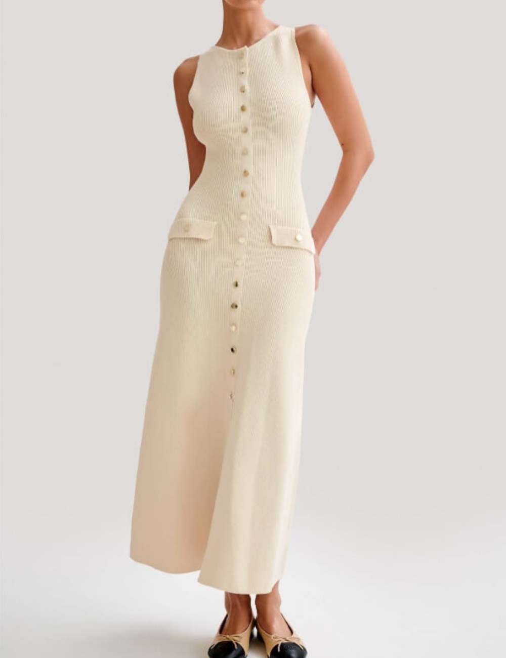 Elegant Button Down Knit Maxi Dress