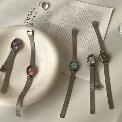 Oval Dial Milanese Mesh Strap Quartz Watch