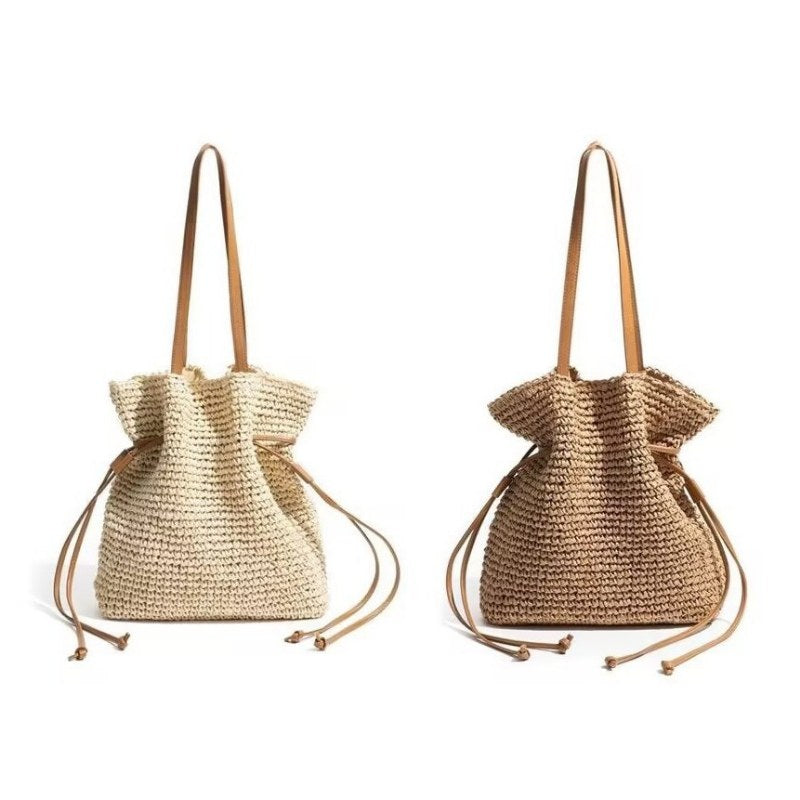 Drawstring Large Capacity Straw Shoulder Bag
