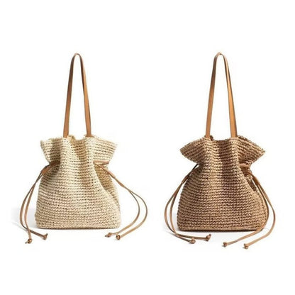 Drawstring Large Capacity Straw Shoulder Bag