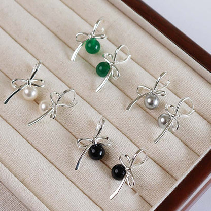 Elegant Bow Knot Pearl Stud Earrings