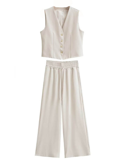 Solid Color Split Vest and Pants Sets