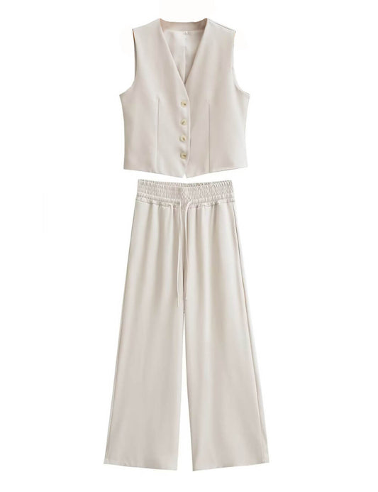 Solid Color Split Vest and Pants Sets