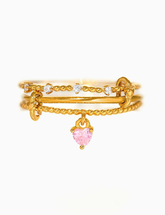 Multi-layer Heart Zircon Pendant Adjustable Ring