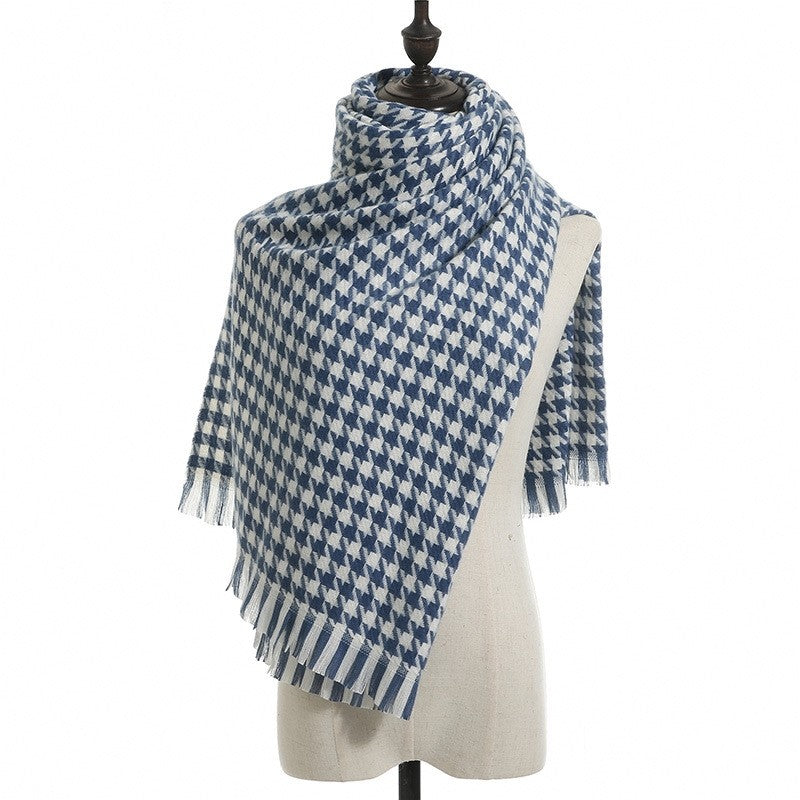 Winter Thick Houndstooth Tassel Shawl Scarf
