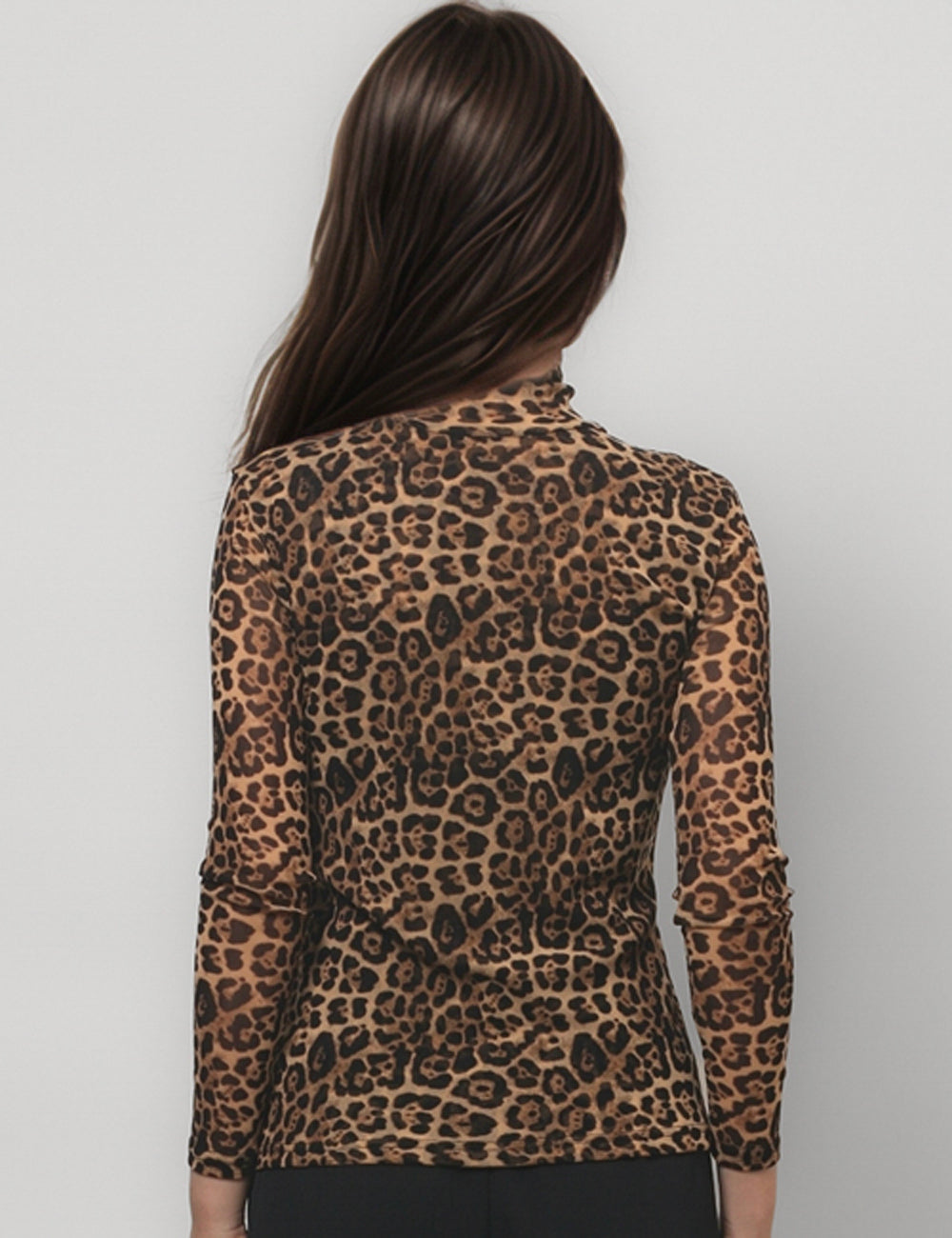 Leopard Print HIgh Collar Slim Fit Sexy Mesh Top