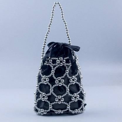 Hollow Solid Color Beads Handbag