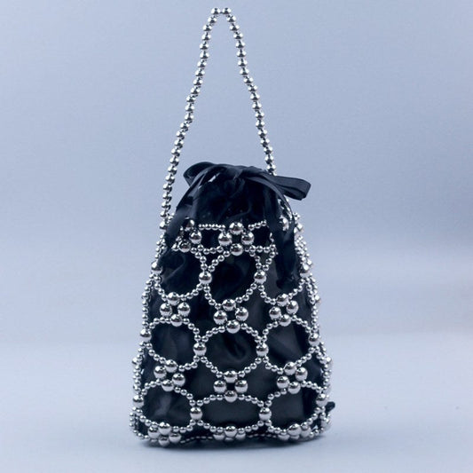 Hollow Solid Color Beads Handbag