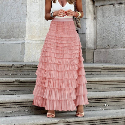 High Waist Tulle Puff Cake Skirt In Solid Color