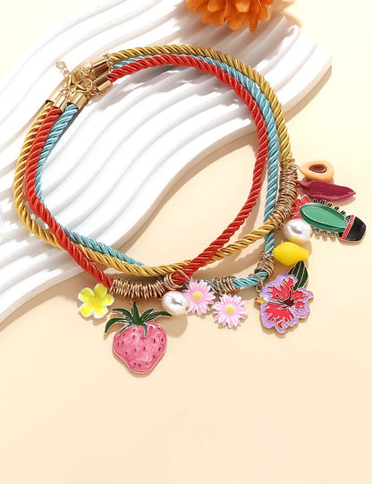 Colorful Pendant Multi-Layer Cord Necklace