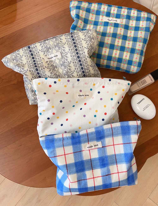Simple Plaid Polka Dot Makeup Bag