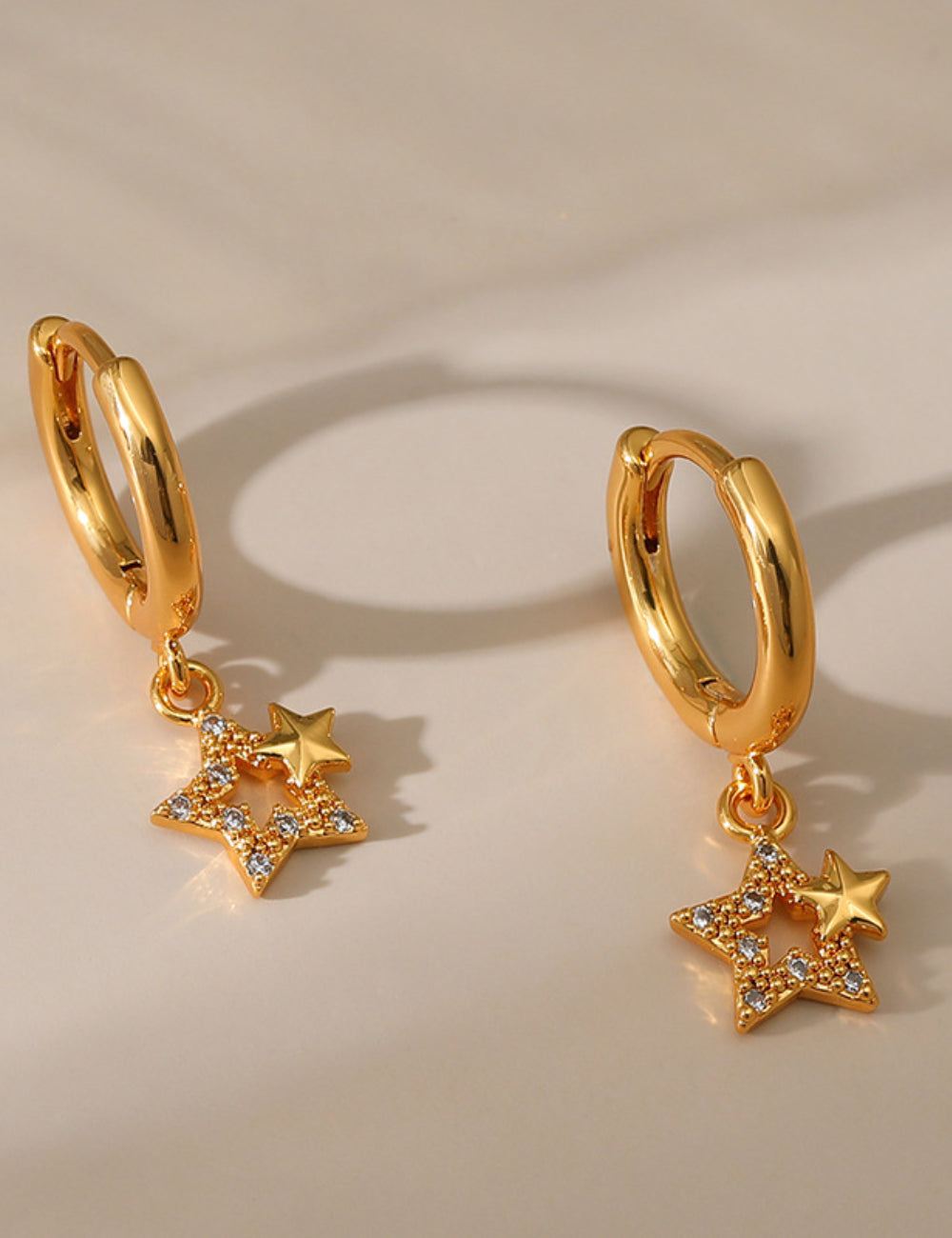 Copper Plated Gold Hollow Star Design Drop Earrings